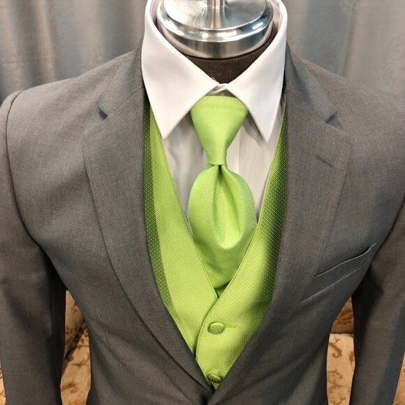 New Apple Green Llime VEST, with matching tie, Adjustable Back Szs small-2XL - Picture 1 of 15